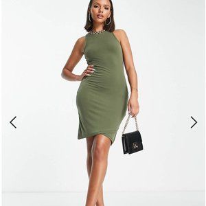 Trendyol jersey body-conscious mini dress in khaki green L